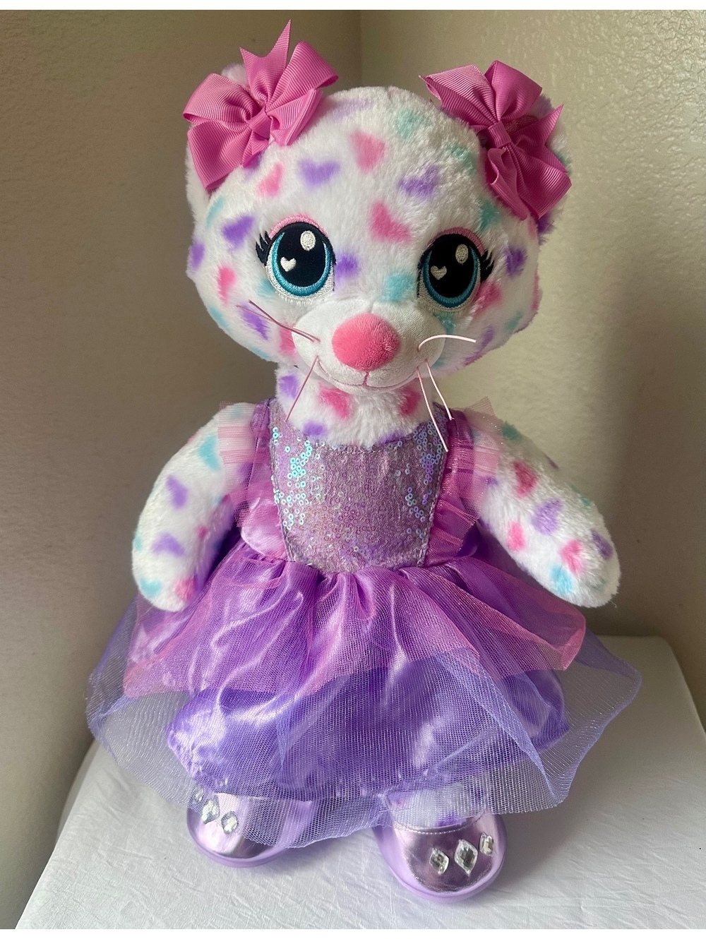 Build-A-Bear Sugar Hearts Kitty Cat Plush Stuffed Animal W/outfit